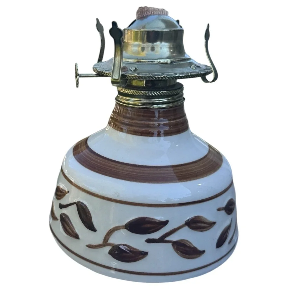 Lamplight Farms USA Vintage Ceramic Oil Lamp Base Hand Painted‎ Brown White